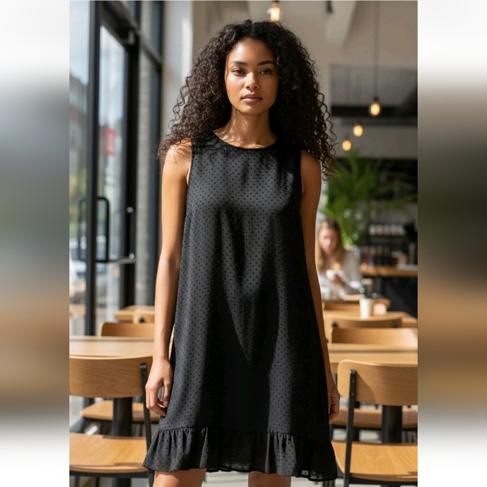 Christina Linassi Firenze‎ Sleeveless Shift Dress Black Polka Dot Ruffle Italy